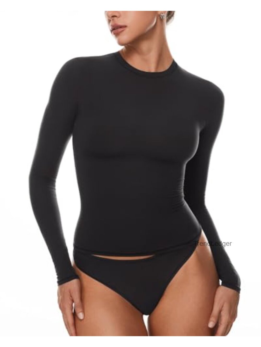 Women's Crew Neck Long Sleeve T-Shirt Stretch Slim Fit Crop Top